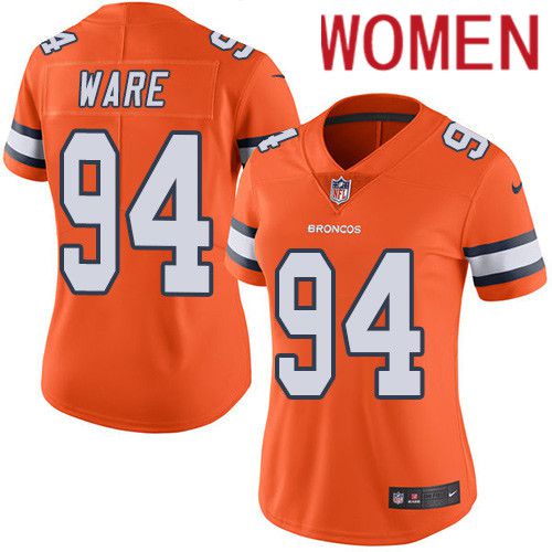 Women Denver Broncos #94 DeMarcus Ware Orange Nike Rush Vapor Limited NFL Jersey->women nfl jersey->Women Jersey